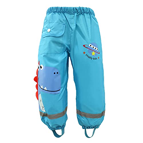 wetry Pantalones Impermeables de Agua para Niños Niñas,Dibujos Animados Dinosaurio Pantalon Lluvia al Aire Libre Dinosaurio azul/2XL