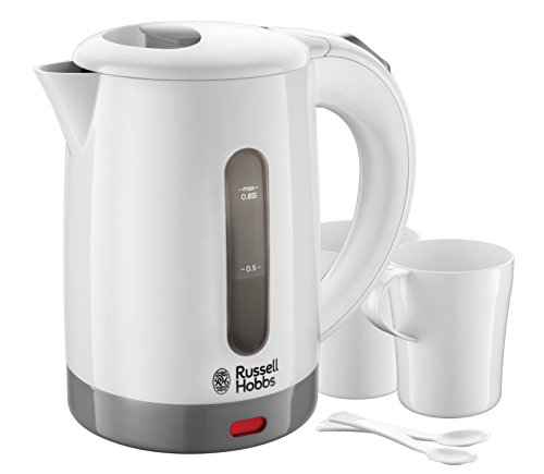 (White & Grey) - Russell Hobbs 23840 Compact Travel Electric Kettle, Plastic, 1000 W, White
