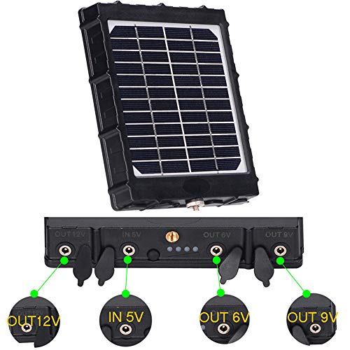 WILDGAMEPLUS Panel solar recargable, 14W 8000mAh 12V/1.2A 9V/1.6A 6V/2.4A IP54 Cargador a prueba de agua con cables para todas las cámaras 3G 4G Trail Hunting Game y luz LED de 12V WG-8000