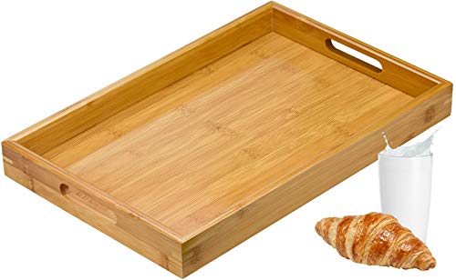 Winfred Bandeja de Bambú Bamboo Trays Wooden Serving Tea Breakfast Platter With Handles(38,5*25,5*4CM)