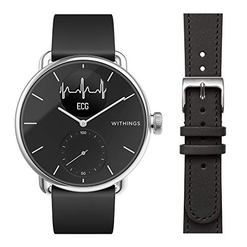 Withings ScanWatch - Reloj Inteligente híbrido con ECG, tensiómetro y oxímetro, 38 mm, Color Negro + Correa para Steel, 36 mm, Negro