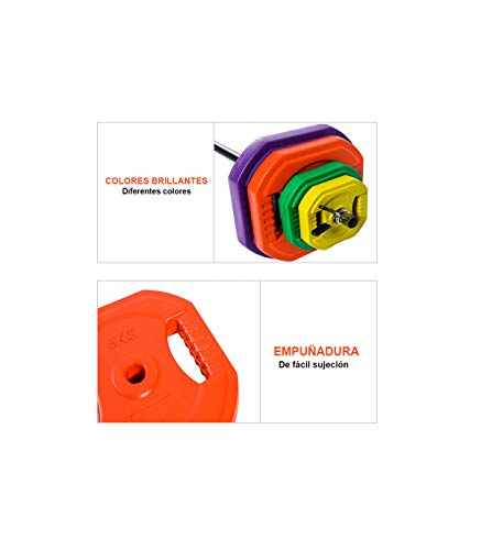 Wonduu Riscko Set de Body Pump con Barra y Discos de Colores. Peso Total Discos 30 kg.