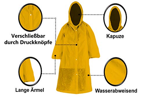 Worldsteps Poncho de lluvia largo con capucha para adultos (1,60 m hasta 2,00 m) – Poncho impermeable de manga larga reutilizable (amarillo)