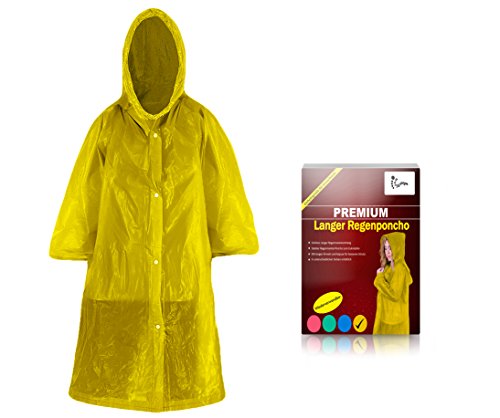 Worldsteps Poncho de lluvia largo con capucha para adultos (1,60 m hasta 2,00 m) – Poncho impermeable de manga larga reutilizable (amarillo)