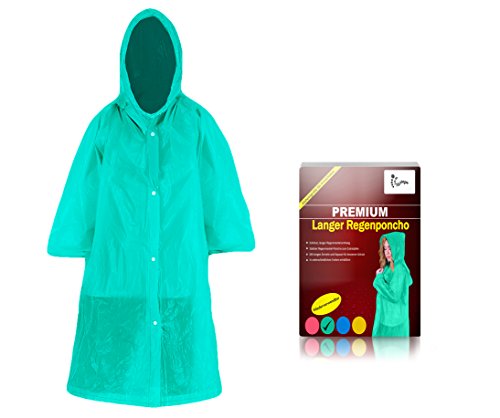 Worldsteps Poncho de lluvia largo con capucha para adultos (1,60 m hasta 2,00 m) – Poncho impermeable de manga larga reutilizable (verde)