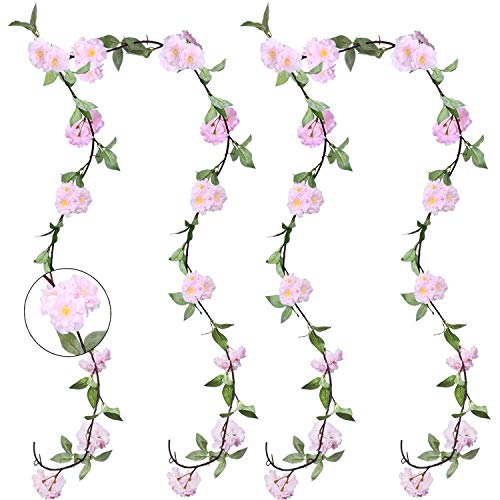 XHXSTORE 2PCS Artificial Cherry Blossom Rose Silk Artificial Ivy Planta de Escalada de Interior al Aire Libre para Enrejado Espejo Araña Boda Columpio Patio Jardín Hogar-185CM