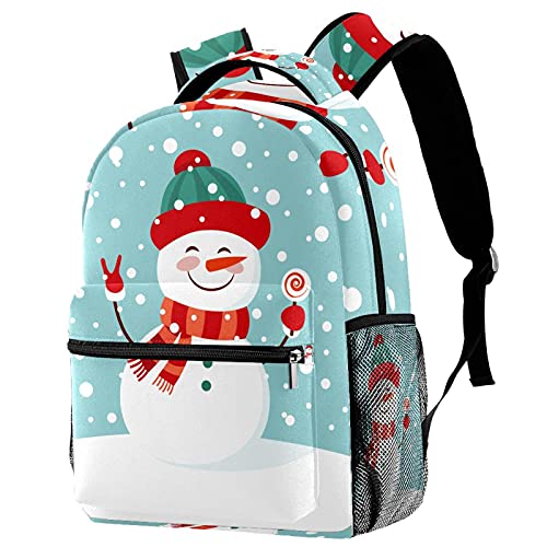 XiangHeFu Mochila de viaje para niñas Boy School Daypack Outdoor Walk Bag Muñeco de nieve divertido de dibujos animados en las montañas Mochila estampada