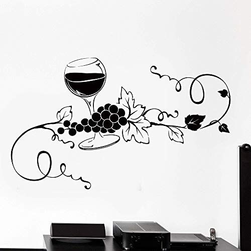 XIAOHUKK Etiqueta de la pared del vinilo de la uva de la vid del vino de cristal decoración del hogar cocina Bar Arte Mural etiqueta de la pared patrón de pared extraíble