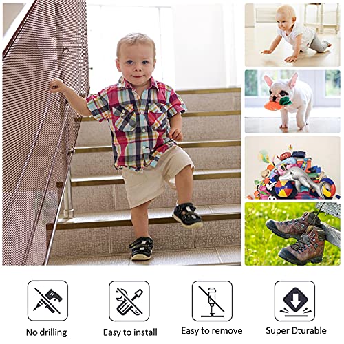 XiYee Malla De Seguridad para Escaleras, 3 Metros Red de Seguridad para Balcones, Red de Seguridad para Niños, Redes De Protección de Las Escaleras Balcón, Malla Tejida para Escaleras (Brown)