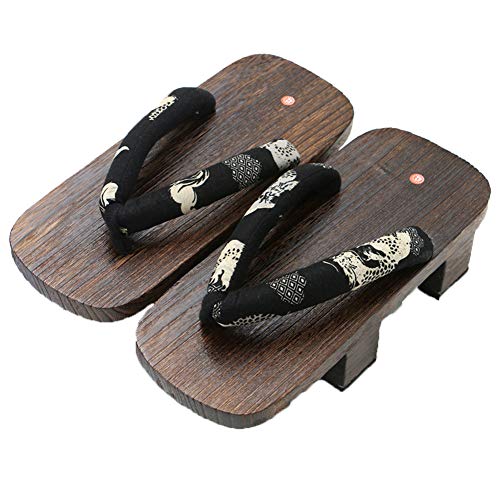 XPuing Zapatillas de madera japonesas Geta para hombre, de rendimiento escénico, con zuecos, sandalias, negro 1, 42 EU