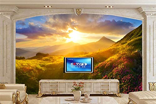 XZCWWH Amaneceres Y Atardeceres Montañas Luz De La Hierba Papel Tapiz Natural Restaurante Bar Sala De Estar Sofá Tv Pared Dormitorio 3D Papel Tapiz Mural,200cm(W)×140cm(H)