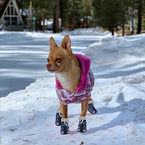 YAODHAOD Zapatos para Perros, Protector de Patas de Invierno cálido, Botas de Nieve Resistentes, Zapatos Antideslizantes para Cachorros (Estrellas Rosas, 5)