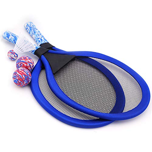YIMORE Raquetas de Tenis Badminton Racket Set con Bolas Juguete de Deporte Playa al Aire Libre para niños 3 4 5 (Azul)
