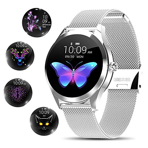 Yocuby Reloj Inteligente Mujer, Reloj Inteligente Bluetooth Fitness Tracker con IP68 Impermeable/Herramienta de período Femenino/SMS Llamada NOTIFICACIÓN/Monitor de Ritmo cardíaco del sueño(Plata)