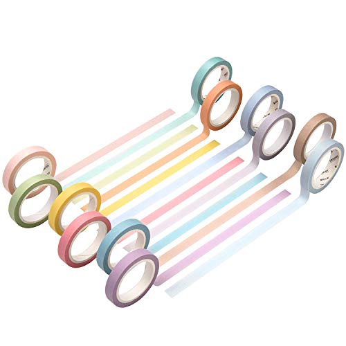 YUBX Washi Tape Set 12 Rollo cinta adhesiva decorativa Washi Glitter Adhesivo 8MM De ancho (Rainbow Small)