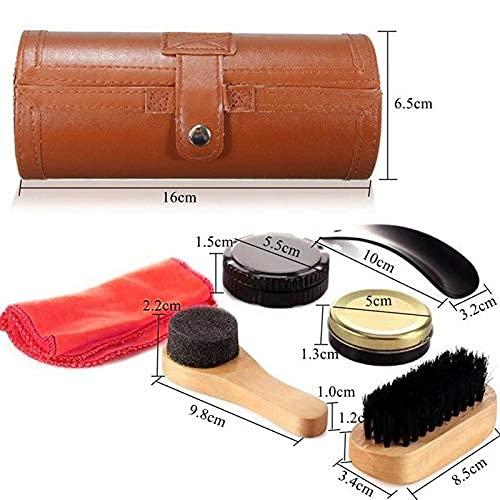 YUET Kit de limpieza de zapatos para cuidado de cuero marrón y negro con cepillo de pulido, estuche de viaje de lujo premium suave cerdas de crin de c