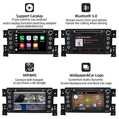 YUNTX Android 10 Autoradio Compatible con Suzuki Grand Vitara (2005-2013) - GPS 2 DIN - Cámara Trasera y Mic Gratis - Soporte Dab + / Control del Volante / 4G / WiFi/Bluetooth/Carplay/Mirrorlink