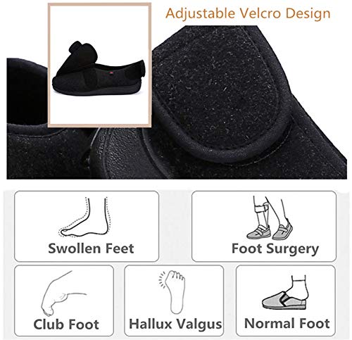YURUMA Hombres Mujer X-Ancho Ajustable Zapatos Turgente Pies Pantufla, Velcr Cómodo Zapatillas Anciano Diabético Obesidad 36-51 (A/Negro (Primavera/Verano), 39/US 8.5 Mujer/UK 5)