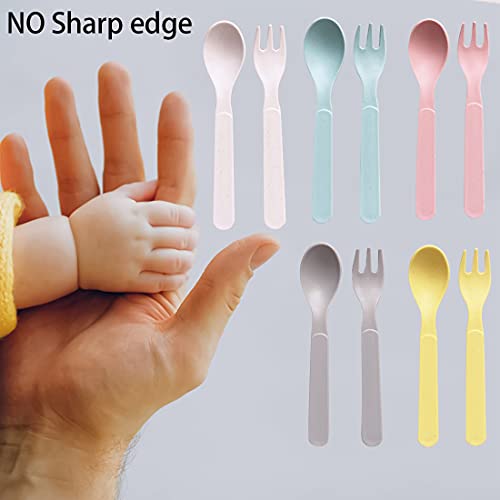 YXHZVON Juego de 10 cucharas de tenedor, juego de cucharas para niños, cuchara para bebés, cubiertos seguros sin BPA para niños pequeños, entrenamiento de autoalimentación para niños
