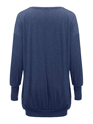 ZANZEA Jerseys de Punto Mujer Largos Cuello V Manga Larga Otoño Vestidos Sudadera Casual Tallas Grandes Suéter Suelta Azul S