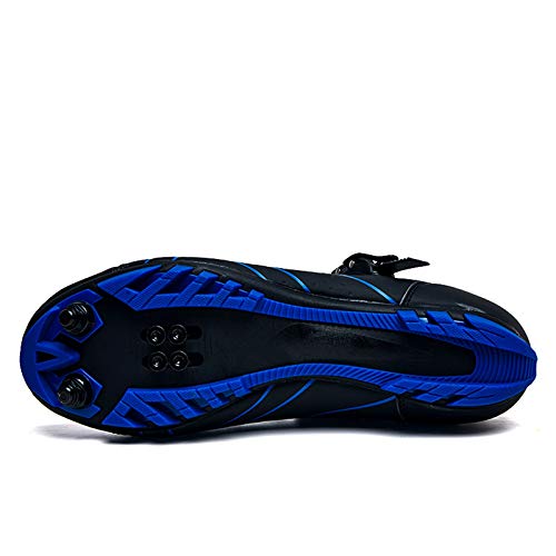 Zapatillas de Ciclismo MTB para Hombres Mujer Zapatillas Ciclismo Carretera Zapatillas de Bicicleta Antideslizantes Respirables Zapatillas de Ciclismo Montaña A Negro Y Azul 44 EU
