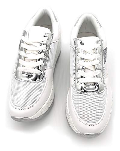 Zapatillas de Cuña Blanca para Mujer Alta Talón Plataforma 10 CM. Zapatillas de Deporte Transpirables Mujer