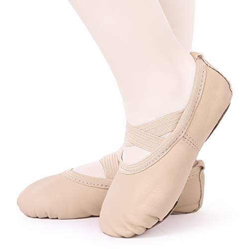 Zapatillas de Danza Cuero Zapatos Media Punta de Ballet y Gimnasia para Niña y Mujer Beige 40