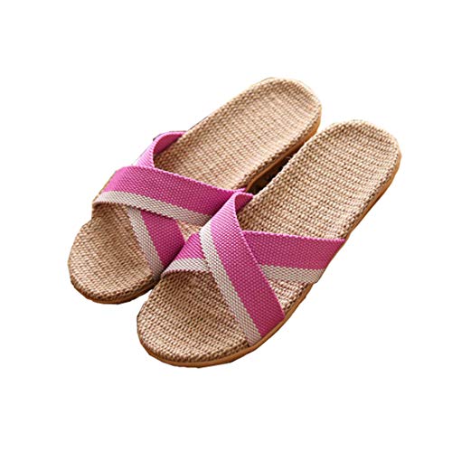 Zapatillas de Estar por Casa de Mujer/Hombre de Lino Zapatillas Interior Sandalias Unisex para Verano Primavera Otoño(Rosa,39-40)