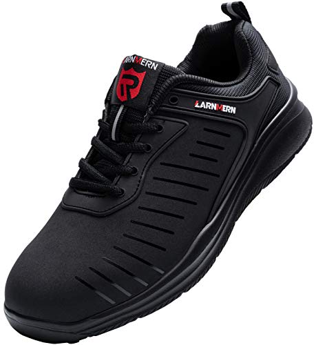 Zapatillas de Seguridad Mujer/Hombre DY-112, Zapatos de Trabajo con Punta de Acero Ultra Liviano Suave y cómodo Transpirable, Profundo Negro, 42 EU