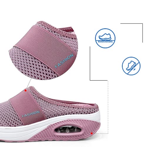Zapatillas ligeras con cojín de aire para mujer, sandalias de malla con plataforma de amortiguación de aire, ligeras, ortopédicos para caminar diabéticos, Rosa/Rebel Fun., 38 EU