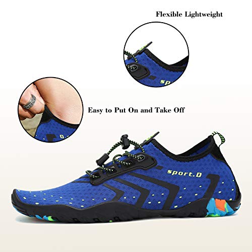 Zapatos de Agua para Hombre Mujer Secado Rápido Escarpines Antideslizante Calzado de Playa Ligero Respirable Zapatillas de Surf Natación Acuáticos, Corrugado Azul 42