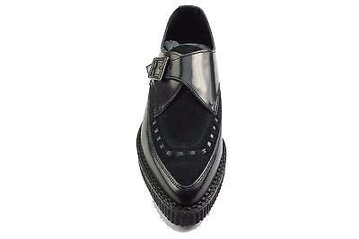 Zapatos de tierra de acero cuero negro Suede Point Creepers Monje Hebilla puntiaguda, color Negro, talla 42 1/3 EU