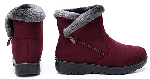 Zapatos Invierno Mujer Botas de Nieve Casual Calzado Piel Forradas Calientes Planas Outdoor Boots Antideslizante Zapatillas para Mujer EU38/fabricante 245,Rojo