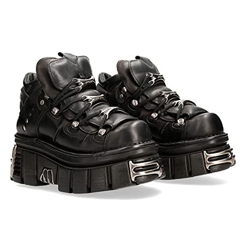 Zapatos NEW ROCK 106 Botines Mujer Negro con Plataforma y adornos Metallic Urban Black Shoes M.106-S112 (numeric_40)