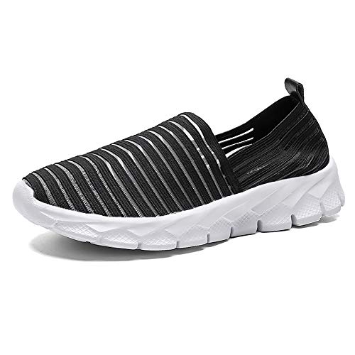 Zapatos para Corror Mujer Zapatillas de Deportiva Slip on Huecos Sneakers para Caminar Walking Calzado Malla Transpirables Loafer Ligeros Mocasines Verano Negro-1 39 EU