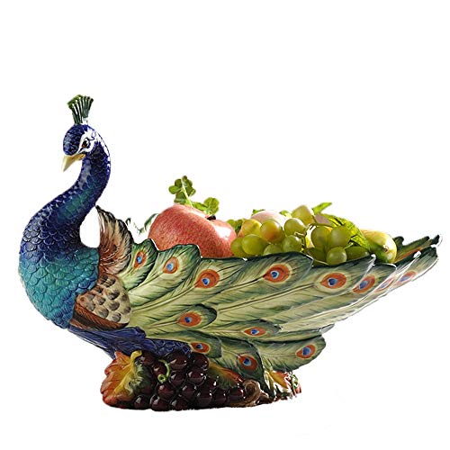 Zhao Li Bandeja de Fruta Plato de Fruta de cerámica en Forma de Pavo Real - Pintado a Mano/Gran Capacidad - Adecuado for Frutas/bocadillos/Pasteles/decoración del hogar Puesto de Pasteles