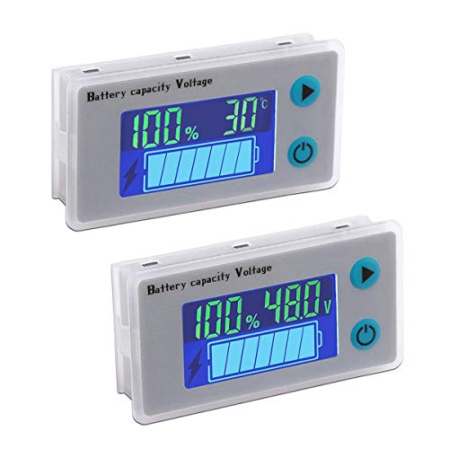 ZHITING 2pcs Monitor de Capacidad de Batería 12V-72V Voltímetro Indicador de Temperatura con Pantalla LCD a Color