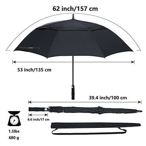 ZOMAKE Paraguas Grande Antiviento, Automático Paraguas de Golf con Doble Cubierta para Mujer Hombre(Negro)