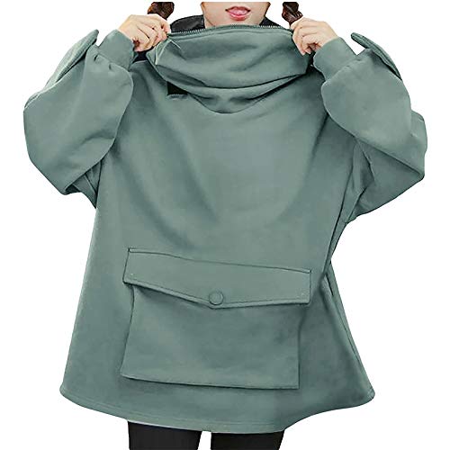 ZS ZHISHANG Frog Winter Fleece Hoodies Warm Thick Loose Oversized Sweatshirt Hooded Pullover Soft Teens (S, Dark Green)