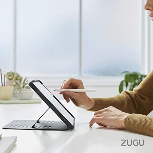 ZUGU Funda para iPad Pro 12.9 2020 4.ª Generación, Alpha Case Protector Pero Delgado con 10 Ángulos de Visión Ajustables Magnéticos, Carga Inalámbrica del Apple Pencil, Auto Reposo/Activación [Negro]