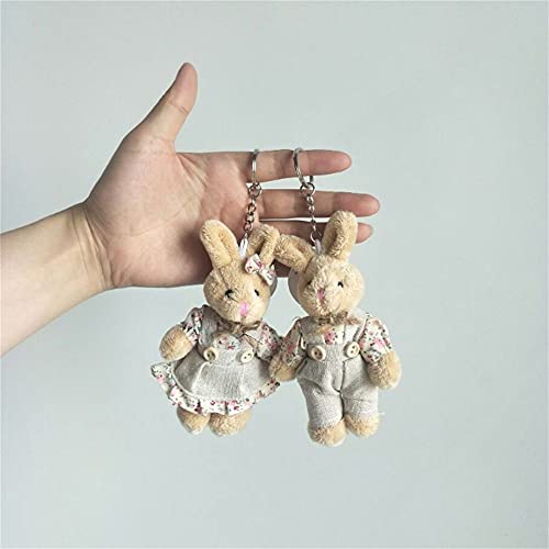 1 par de pareja oso conejo peluche llavero conejo muñecas llavero llavero regalo cumpleaños bolsa colgante (B)