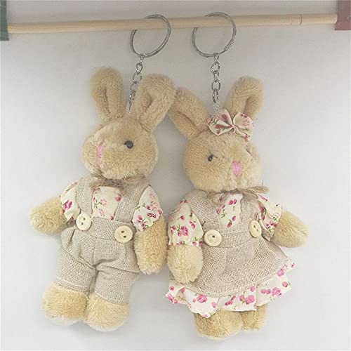 1 par de pareja oso conejo peluche llavero conejo muñecas llavero llavero regalo cumpleaños bolsa colgante (B)