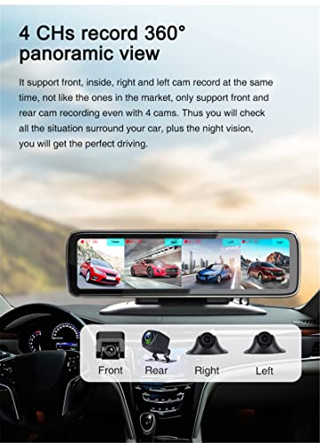12 Inch Mirror Dash CAM 4 Cams RecordRecorder 360 Degree View Touch Screen Smart Mirror Dvrs 4 Split Display Night Vision G-Sensor Parking Assistance