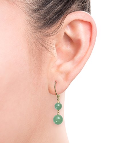 14 K oro amarillo Natural verde Jade Lever-Back Drop Dangle Earrings