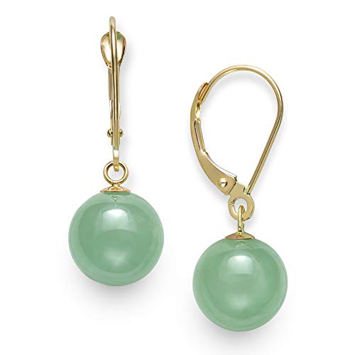 14 K oro amarillo Natural verde Jade Lever-Back Drop Dangle Earrings