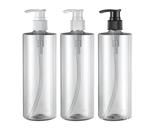 2 botellas vacías recargables de plástico transparente de 500 ml, con bomba de color al azar, loción para la cabeza, champú y gel de ducha, contenedor de cosméticos