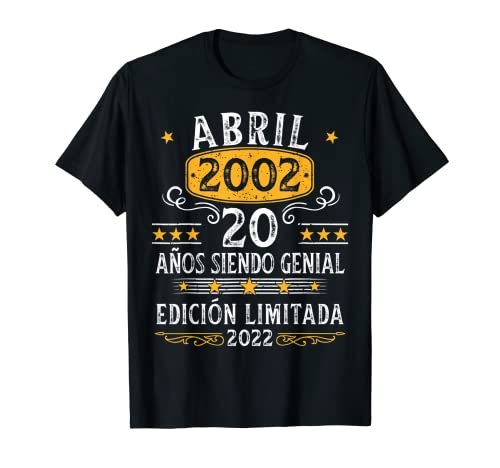 20 Años Cumpleaños Abril 2002 Hombre Mujer Abril 2002 20 Camiseta