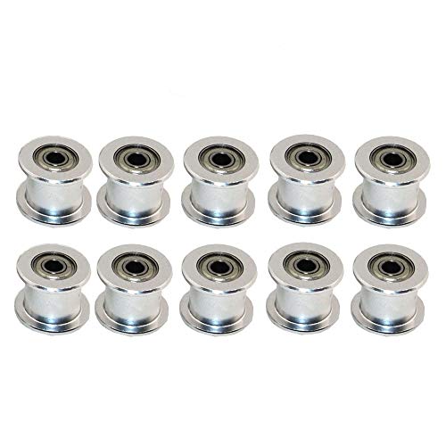 3Dman GT2 16 Toothless Bore 3mm Aluminum Timing Belt Idler Pulley/double Head for 3D Printer 6mm Width Timing Belt (Pack of 10pcs)