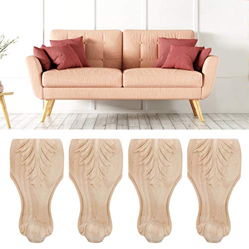 4 piezas patas de muebles de madera maciza sofá de madera tallada sofá silla otomana loveseat mesa gabinete muebles patas de madera pies tallados sin terminar de madera(12 * 6cm)