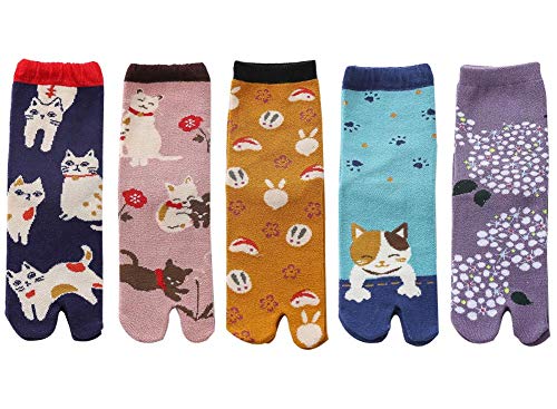5 pares de calcetines japoneses de gato de dibujos animados calcetines Geta calcetines de algodón elegantes calcetines casuales